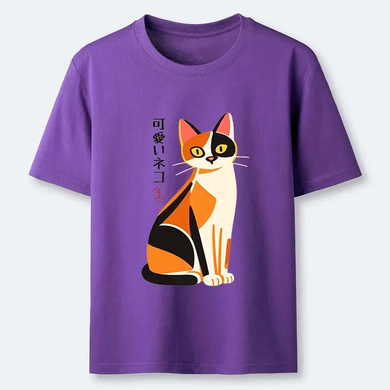 Japanese Minimal Cat T-Shirt for Daily Wear