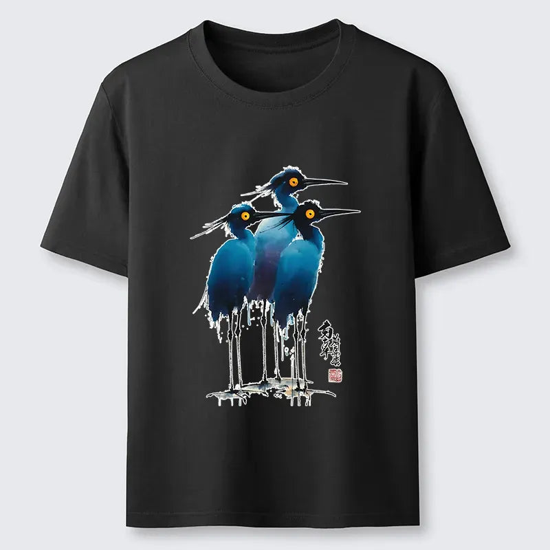 Japanese Great Blue Heron Ink Painting T-Shirt