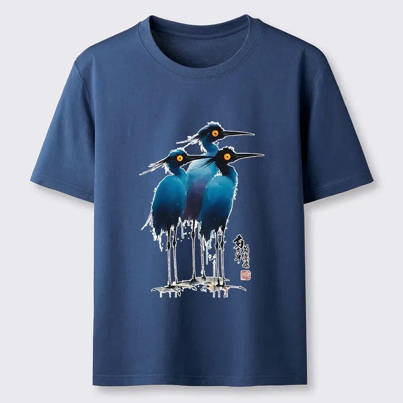 Japanese Great Blue Heron Ink Painting T-Shirt