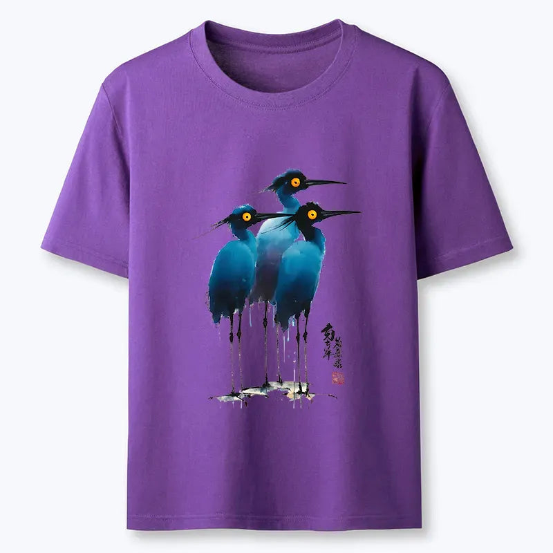 Vintage Ukiyo-e Style Heron Tee for Daily Wear
