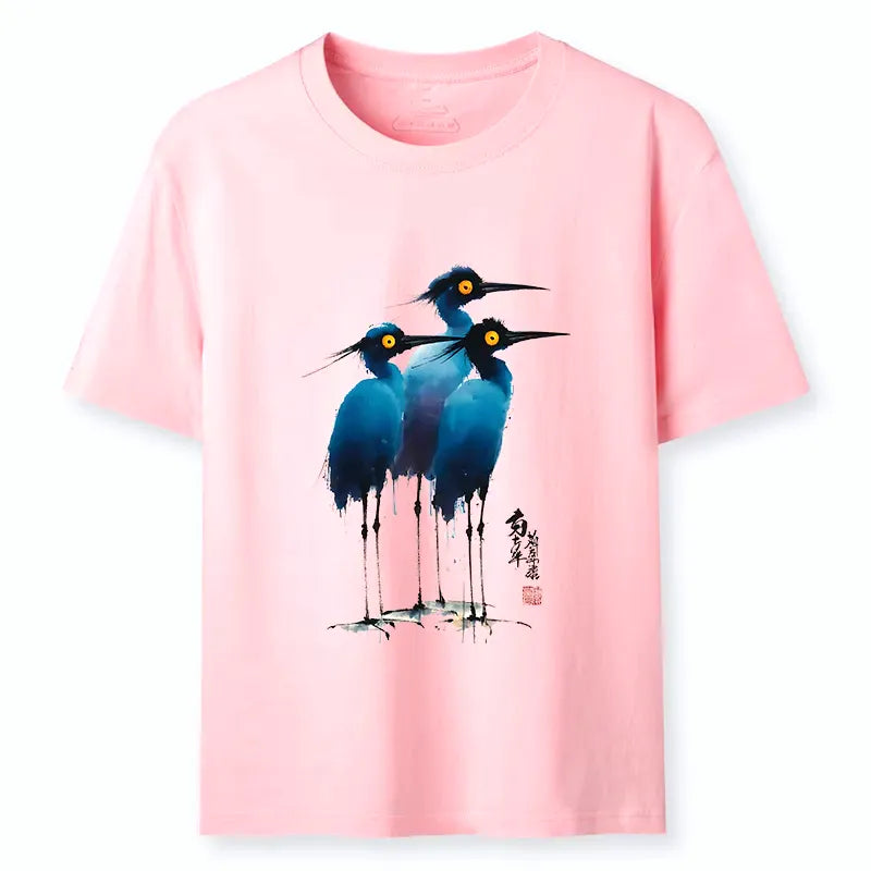 Vintage Ukiyo-e Style Heron Tee for Daily Wear