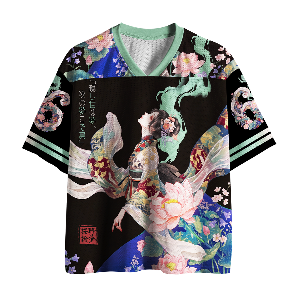 Breathable Mesh Jersey with Geisha Print On Sale