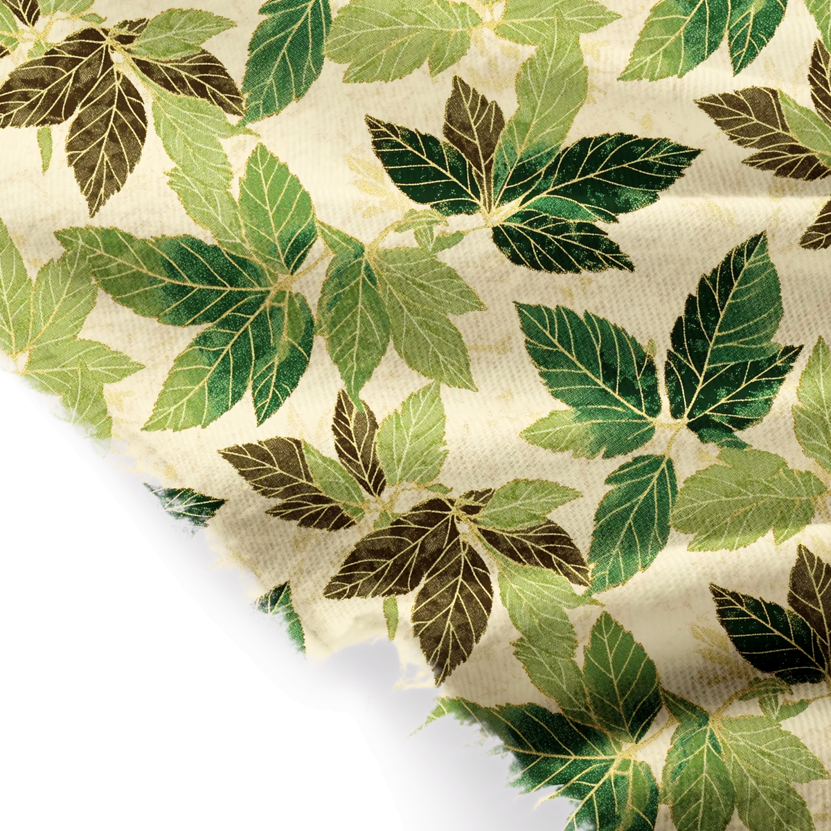 Kyoto-Lion Green Leaf Escape Fringed Scarf