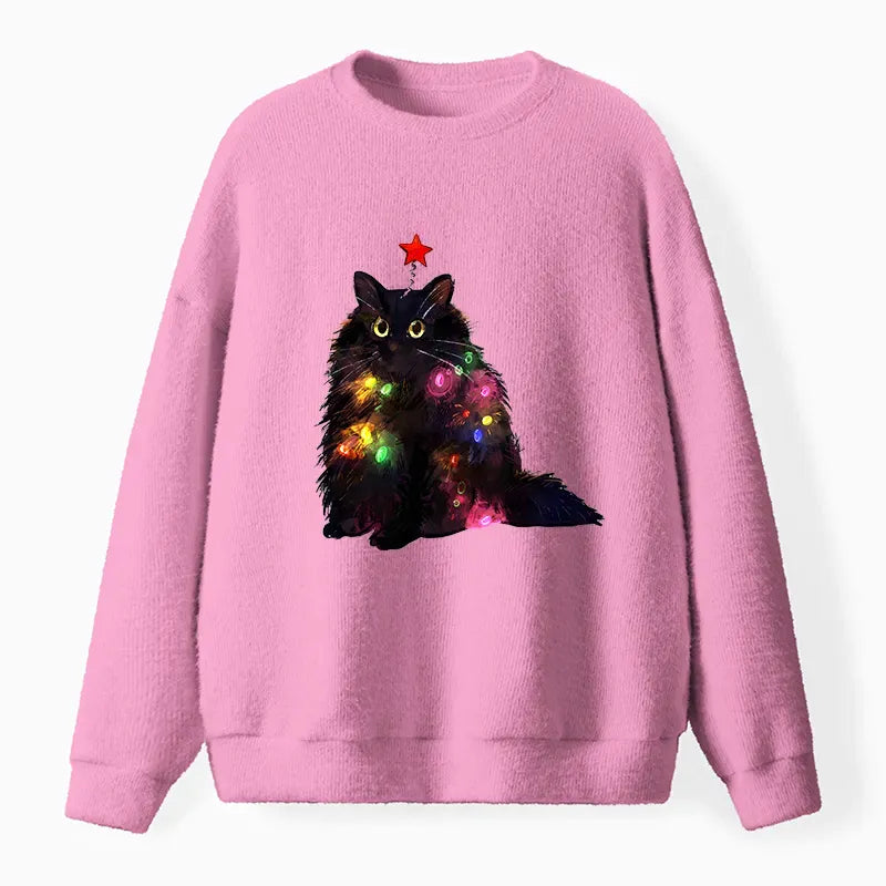 Kyoto-Lion Christmas Lights Cat Fuzzy Sweatshirt