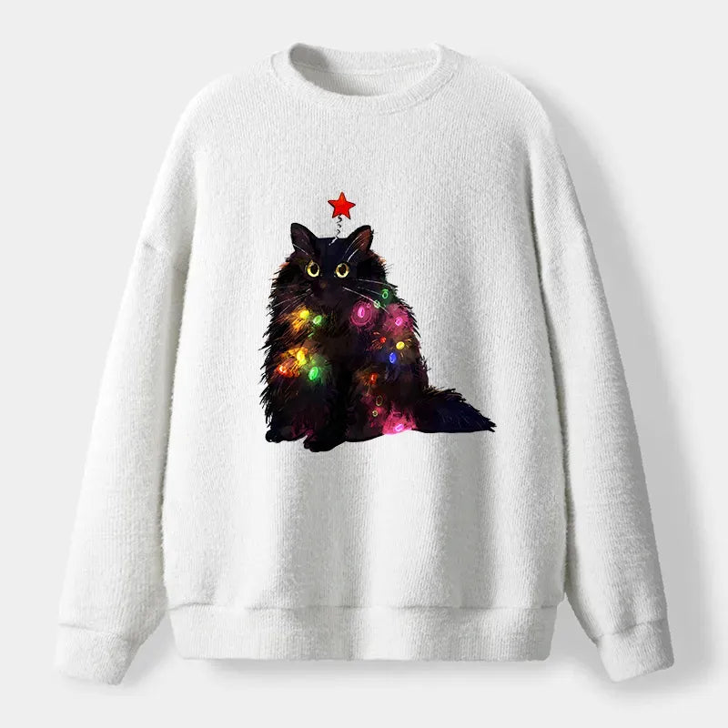 Kyoto-Lion Christmas Lights Cat Fuzzy Sweatshirt