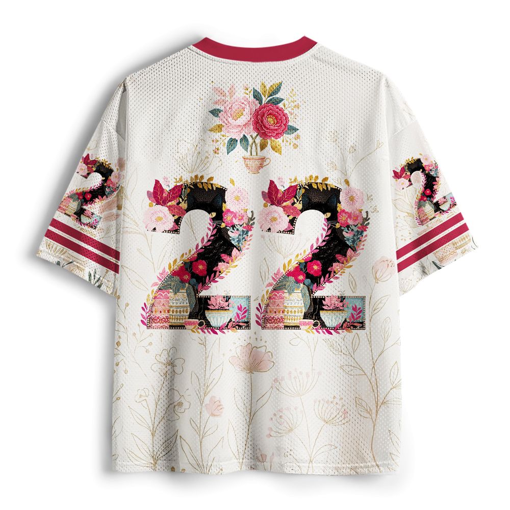 Kyoto-Lion Vintage Black Cat Floral Bouquet Mesh Jersey