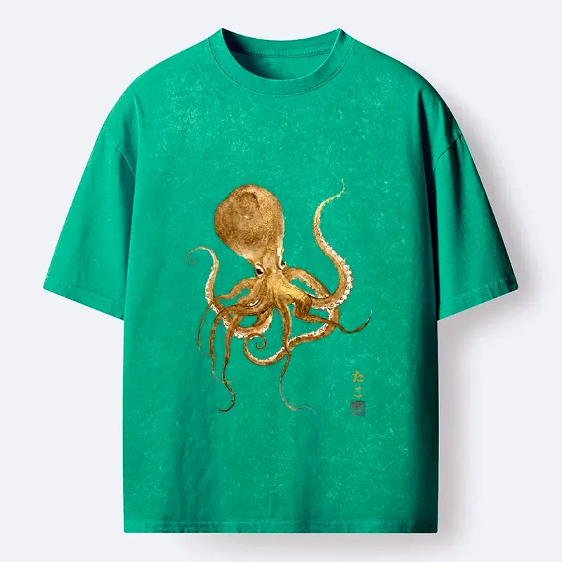 Japanese Octopus Painting Washed T-Shirt