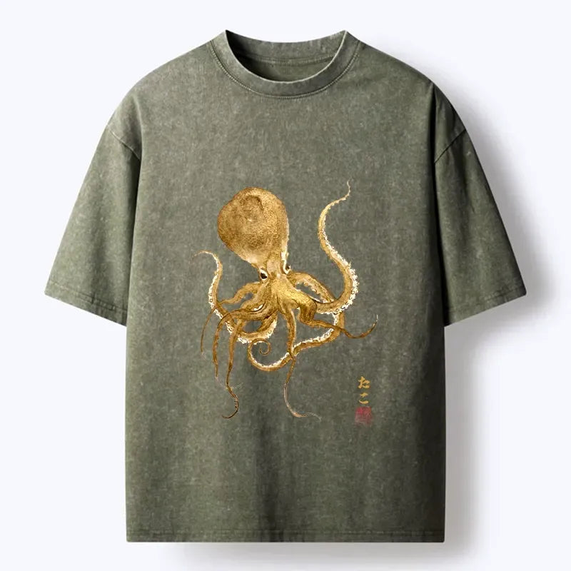 Unisex Washed T-Shirt with Japanese Art