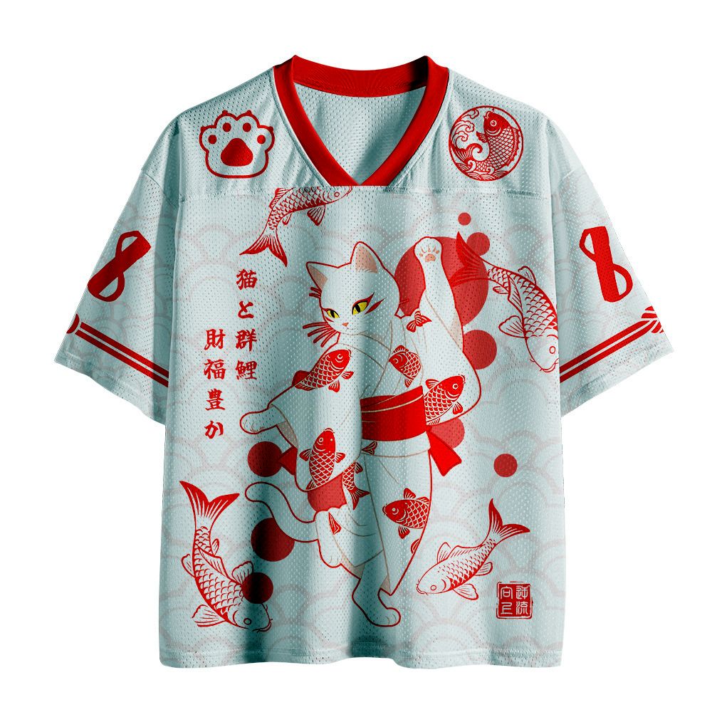 Breathable Mesh Jersey with Cat and Koi