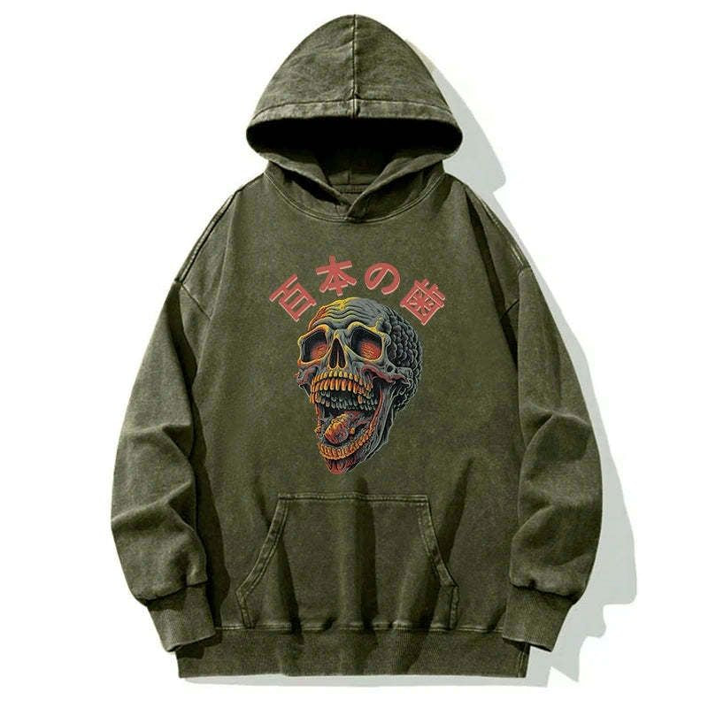 Kyoto-Lion Terrifying And Disgusting Skull Washed Hoodie