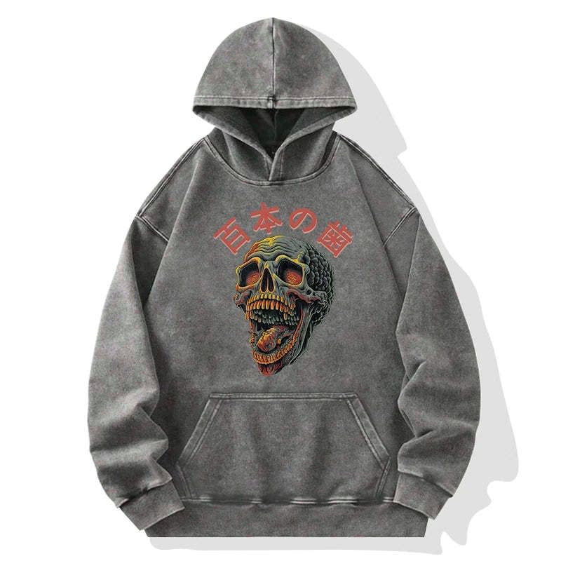 Japanese skull washed hoodie for streetwear