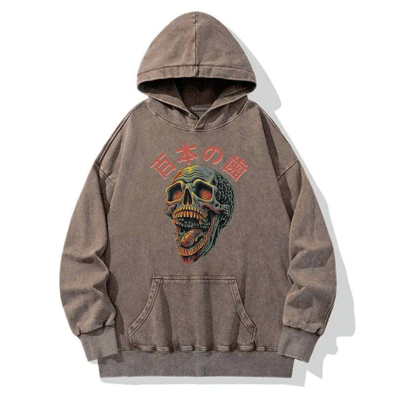Kyoto-Lion Terrifying And Disgusting Skull Washed Hoodie