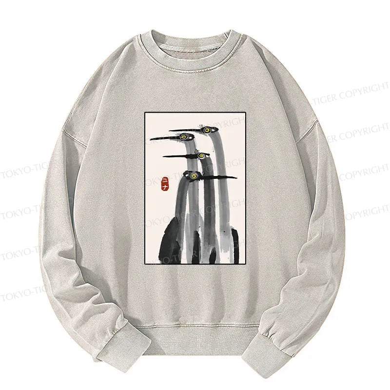 Japanese Crane Washed Sweatshirt for Streetwear