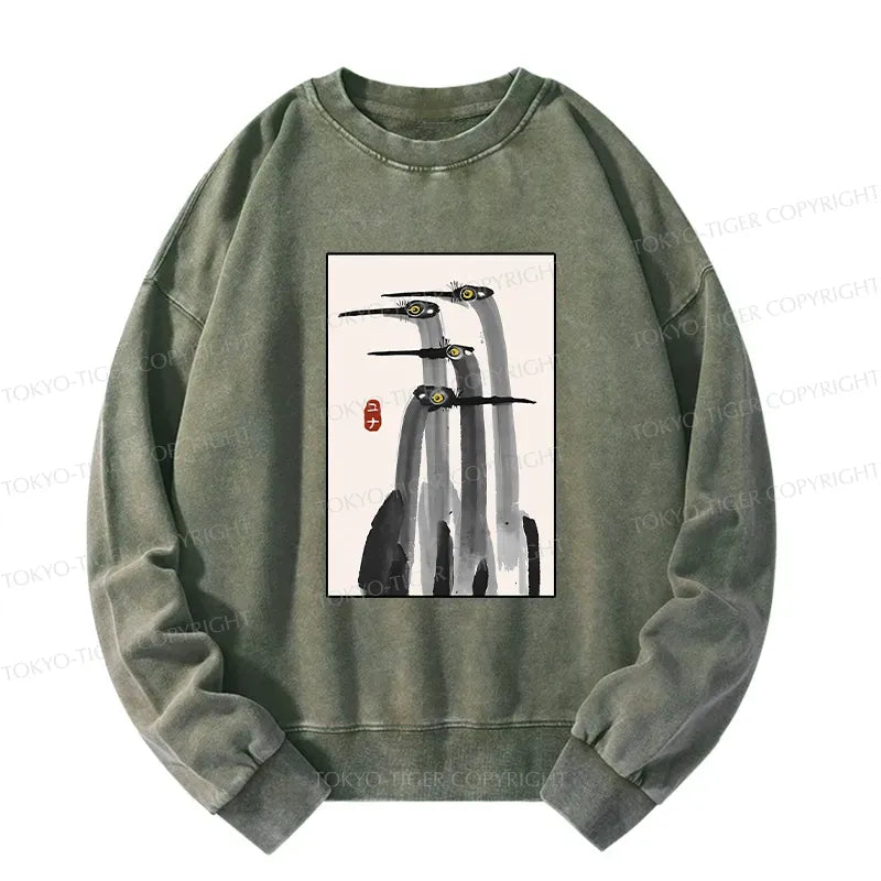 Kyoto-Lion Japanese Crane Poster Washed Sweatshirt