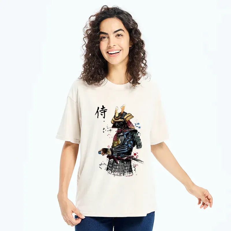 Japanese Samurai Washed T-Shirt for Men