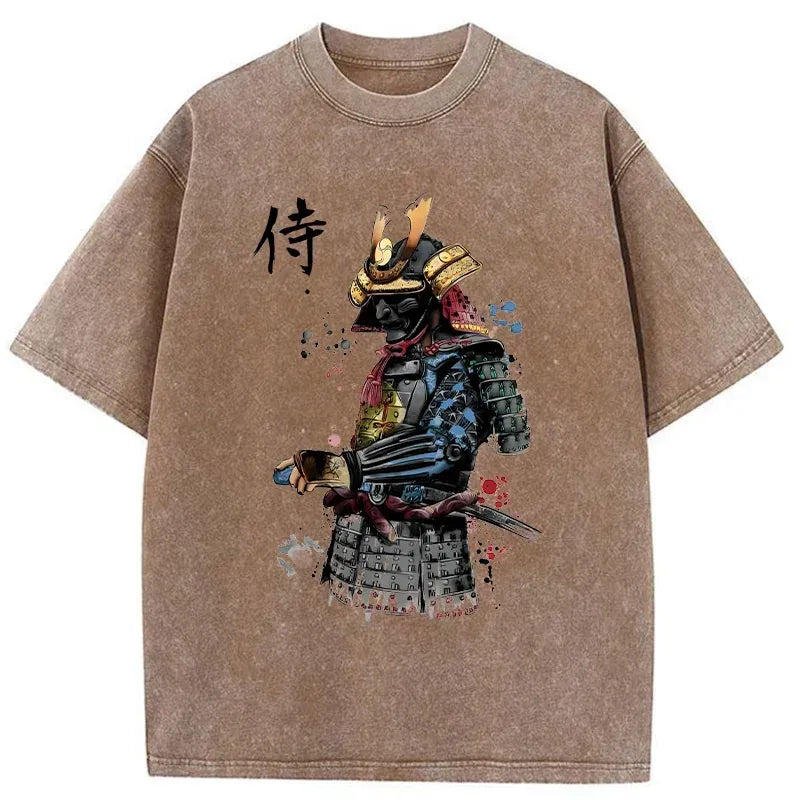 Kyoto-Lion Retro Japanese Samurai Washed T-Shirt