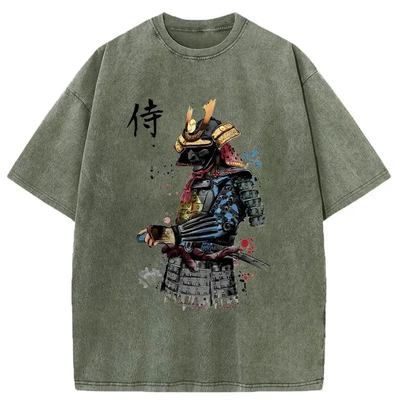 Kyoto-Lion Retro Japanese Samurai Washed T-Shirt