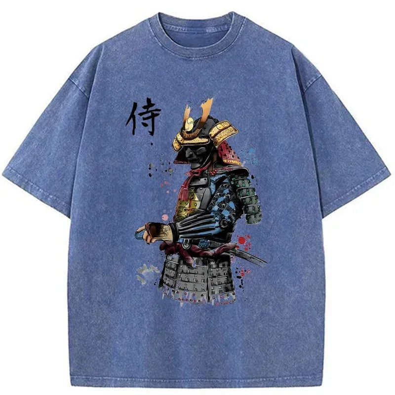 Japanese Samurai Washed T-Shirt for Men