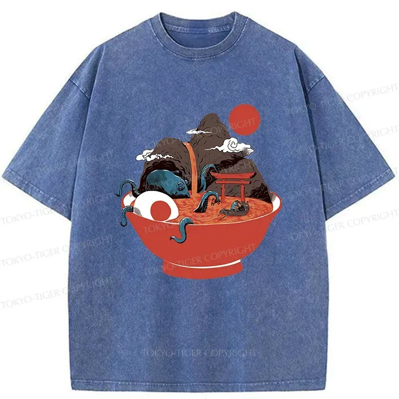 Retro Ramen Japan Washed T-Shirt for Daily Wear