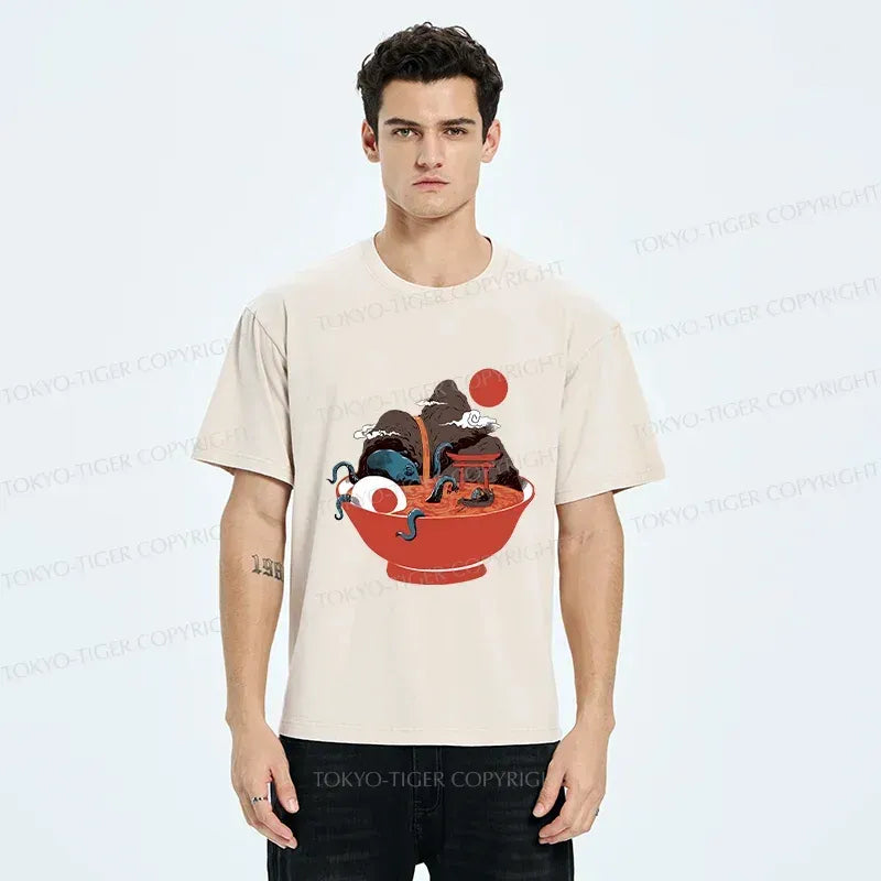 Retro Ramen Japan Washed T-Shirt for Daily Wear