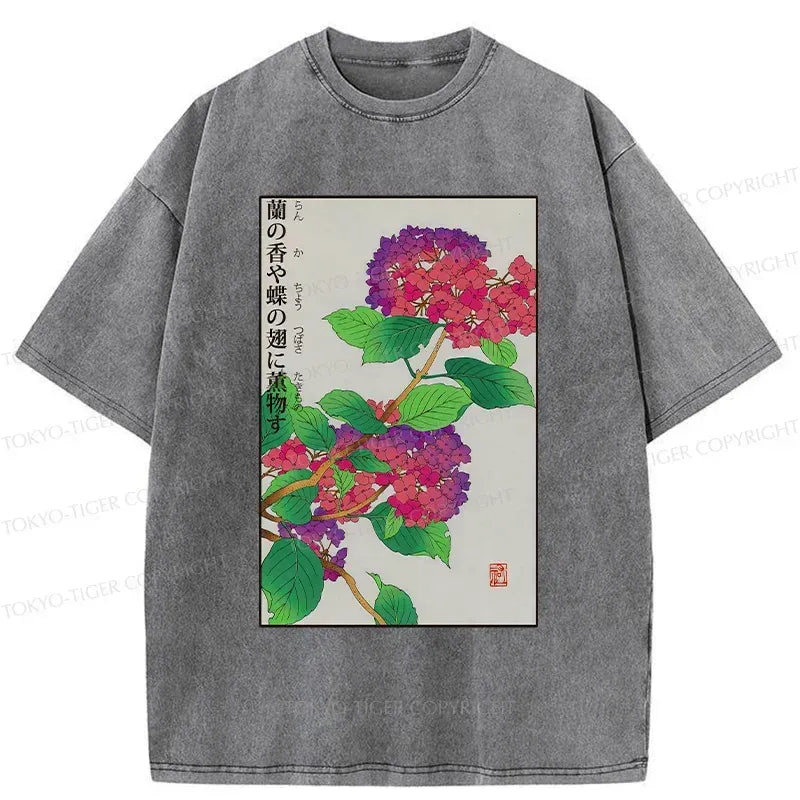 Kyoto-Lion Purple Hydrangea Washed T-Shirt
