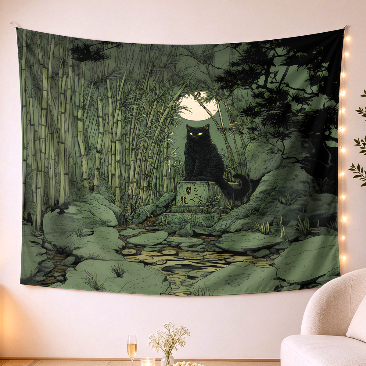 Kyoto-Lion Cat Under The Moon Tapestry