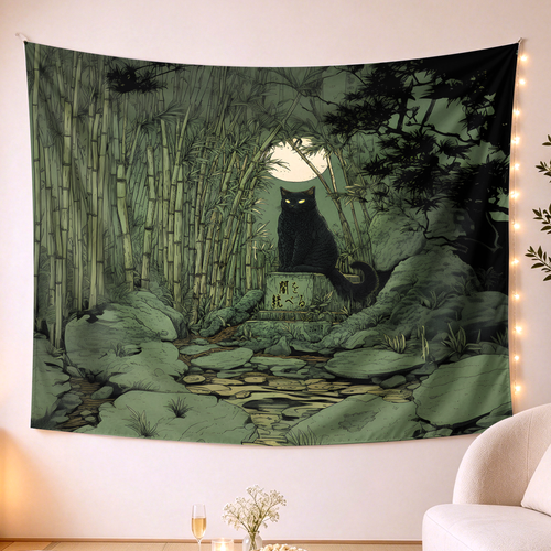 Kyoto-Lion Cat Under The Moon Tapestry