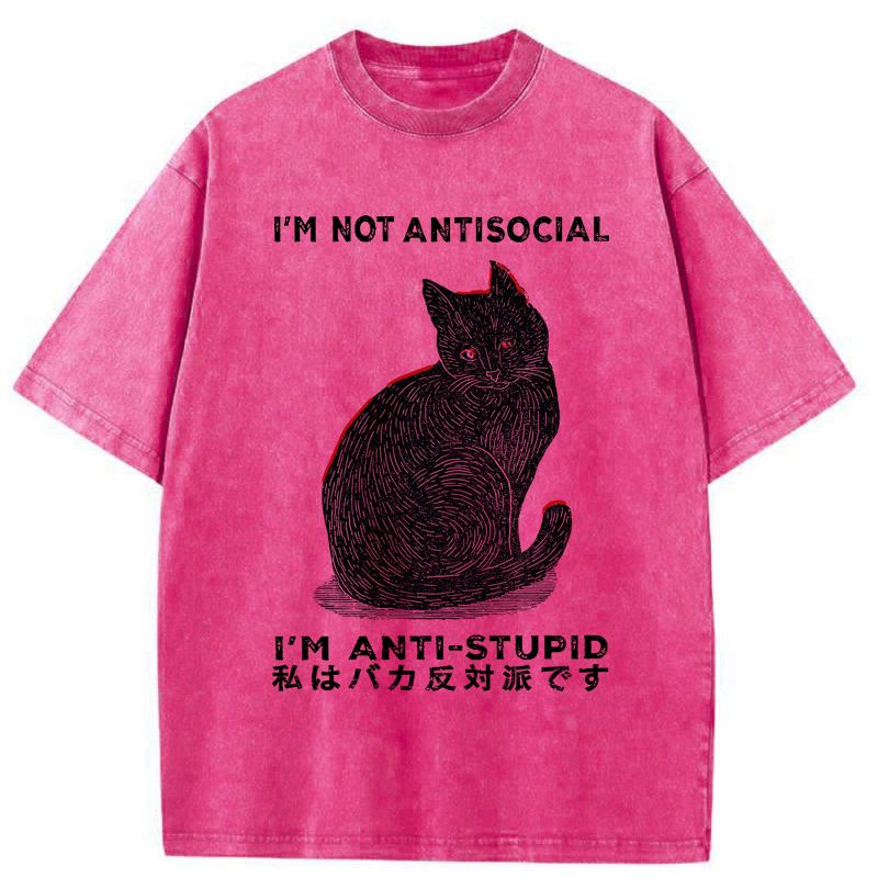 Kyoto-Lion Funny Cat£ºI'm Not Antisocial I'm Anti-Stupid Washed T-Shirt