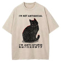 Kyoto-Lion Funny Cat£ºI'm Not Antisocial I'm Anti-Stupid Washed T-Shirt