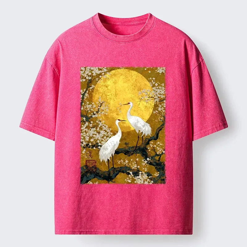 Kyoto-Lion Traditional Japanese Crane Art Washed T-Shirt