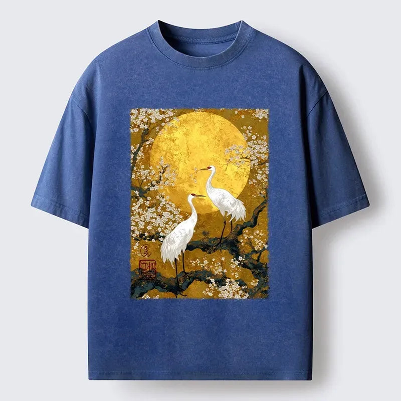 Kyoto-Lion Traditional Japanese Crane Art Washed T-Shirt