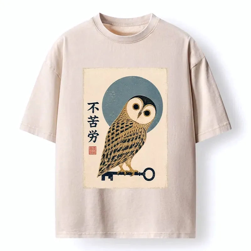 Japanese vintage owl t-shirt for daily wear
