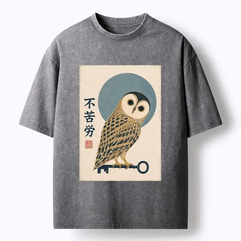 Kyoto-Lion Night Watch Owl Guarding Your Door Washed T-Shirt