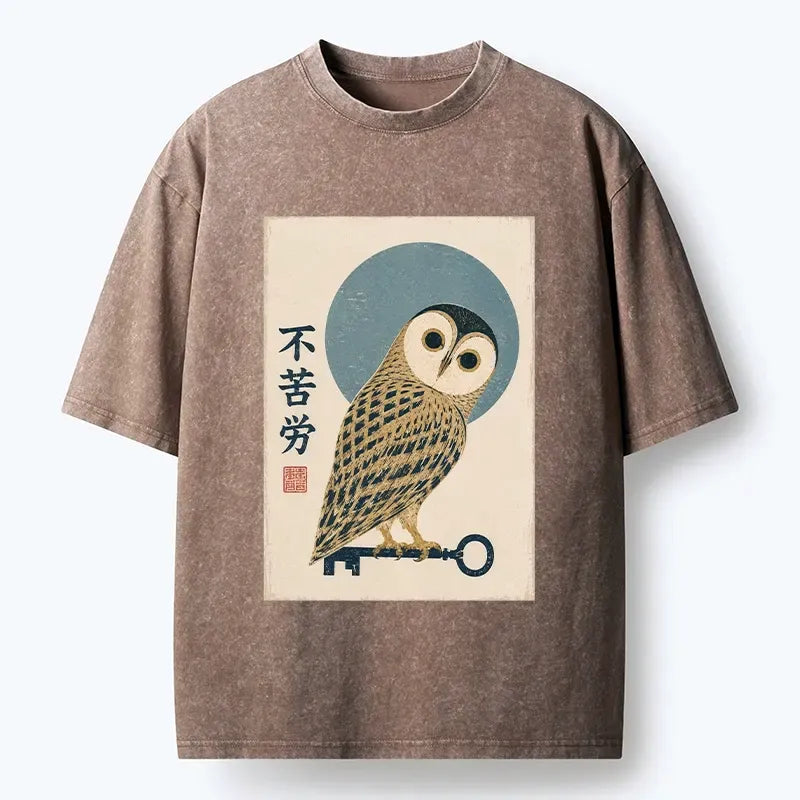 Kyoto-Lion Night Watch Owl Guarding Your Door Washed T-Shirt