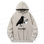 Kyoto-Lion Crow Drinking Black Coffee Funny Washed Hoodie