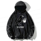 Kyoto-Lion Crow Drinking Black Coffee Funny Washed Hoodie