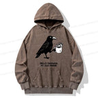 Kyoto-Lion Crow Drinking Black Coffee Funny Washed Hoodie