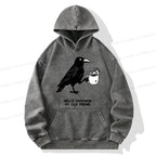 Kyoto-Lion Crow Drinking Black Coffee Funny Washed Hoodie