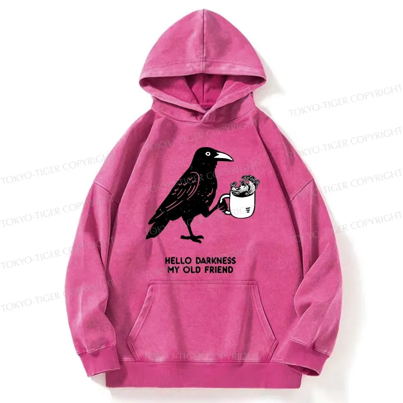 Kyoto-Lion Crow Drinking Black Coffee Funny Washed Hoodie
