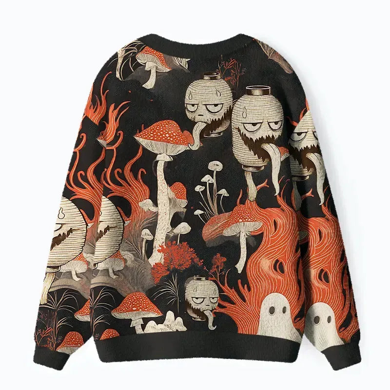 Kyoto-Lion Japanese Lantern Ghost Ugly Cardigan Sweater