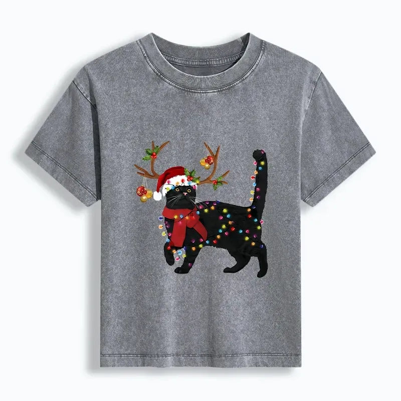 Japanese Black Cat Washed T-Shirt