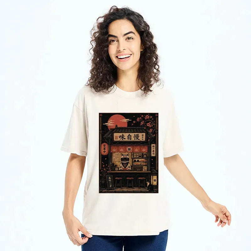 Kyoto-Lion Cat Sushi Shop Retro T-Shirt