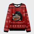 Kyoto-Lion Fat Cat Eating Ramen Christmas Ugly Sweatshirt