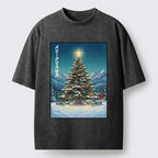 Kyoto-Lion Snow Mountain Christmas Tree Vibe Washed T-Shirt