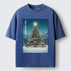 Kyoto-Lion Snow Mountain Christmas Tree Vibe Washed T-Shirt