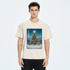 Kyoto-Lion Snow Mountain Christmas Tree Vibe Washed T-Shirt