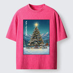 Kyoto-Lion Snow Mountain Christmas Tree Vibe Washed T-Shirt