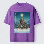 Kyoto-Lion Snow Mountain Christmas Tree Vibe Washed T-Shirt