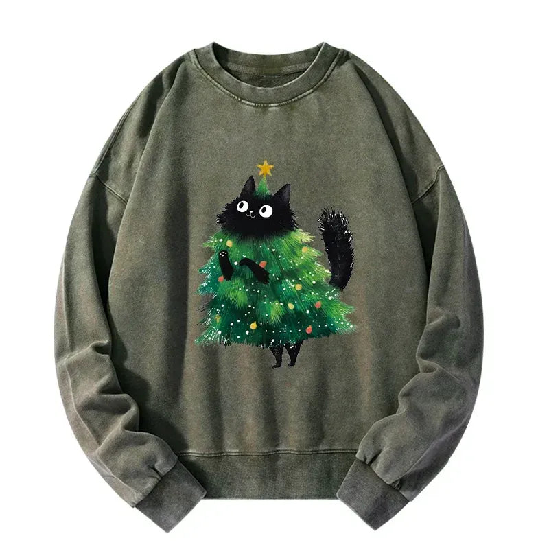 Japanese Christmas Tree Cat Sweatshirt