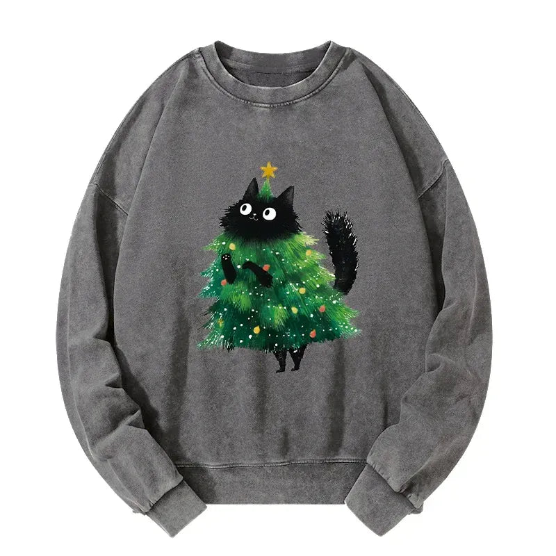 Japanese Christmas Tree Cat Sweatshirt